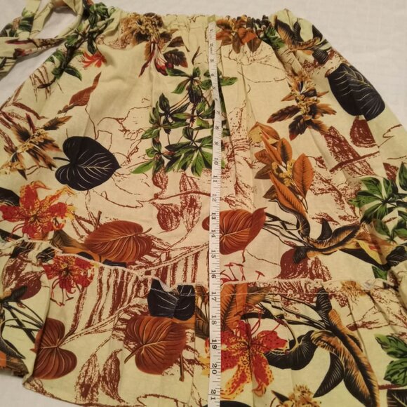 Pretty upcycled cotton and linen tiered skirt, autumn pattern and stretch waistb - Picture 4 of 6